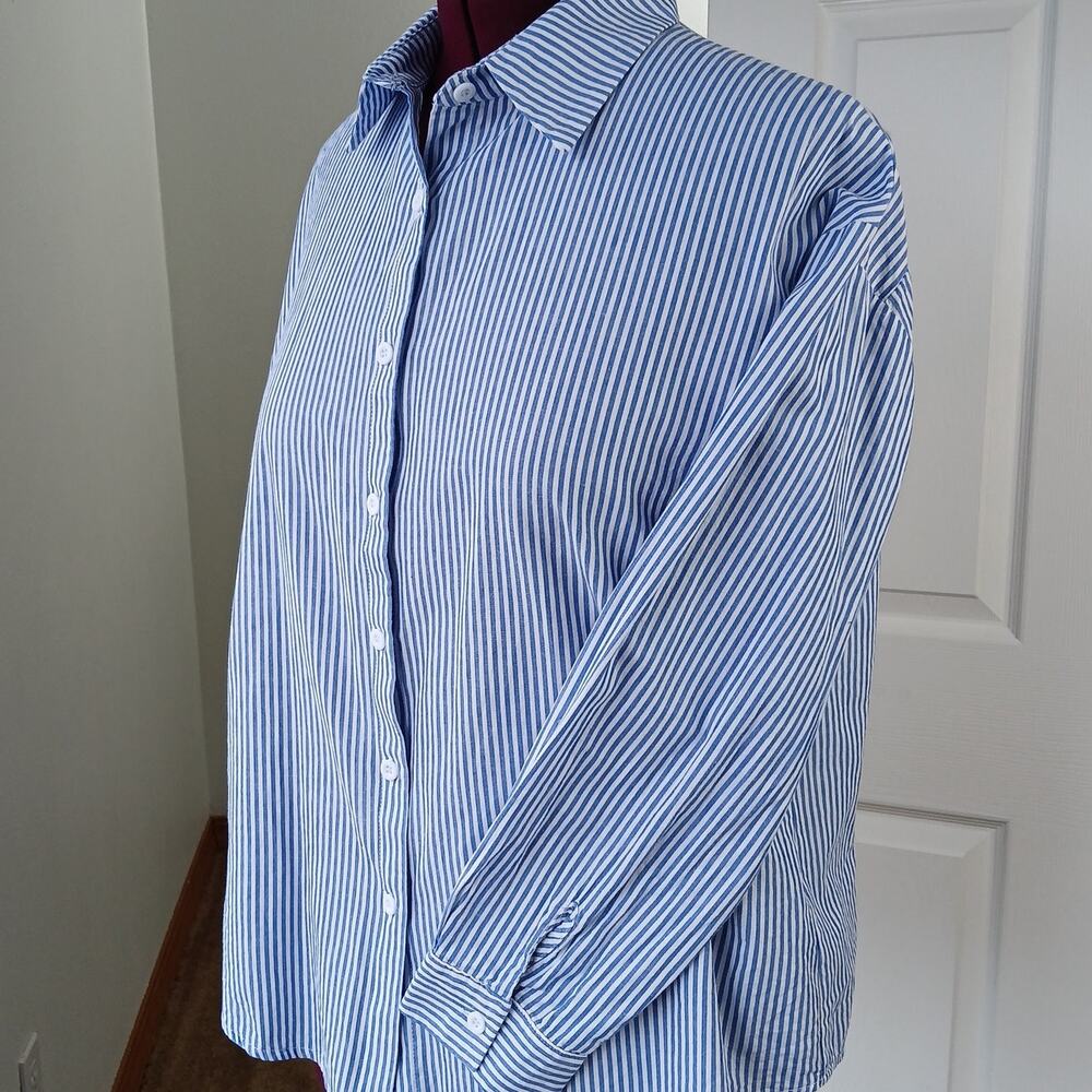 Zeagoo Blue Striped Button-up Shirt L unisex classic office long sleeve collar - Picture 2 of 11